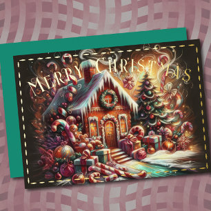 Pastel Tekening Kerstmis Vakantie Gingerbread Hous Folie Feestdagenkaart