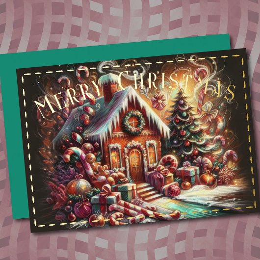 Pastel Tekening Kerstmis Vakantie Gingerbread Hous Folie Feestdagenkaart