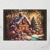 Pastel Tekening Kerstmis Vakantie Gingerbread Hous Folie Feestdagenkaart (Voorkant)