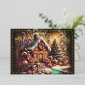 Pastel Tekening Kerstmis Vakantie Gingerbread Hous Folie Feestdagenkaart (Staand Voorkant)