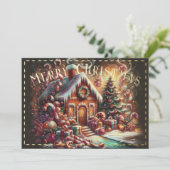 Pastel Tekening Kerstmis Vakantie Gingerbread Hous Kaart (Staand voorkant)