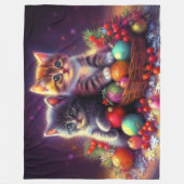 Pastel Tekening Kittens Kerst Paarse Fleece Deken (Voorkant)