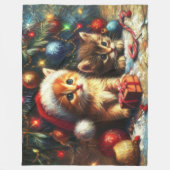 Pastel Tekening Kittens Kerstmis Fleece Deken (Voorkant)