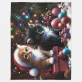 Pastel Tekening Kittens Kerstmis Fleece Deken (Voorkant)
