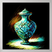 Pastel tekening Kleurrijke Glas Art Urn Poster (Voorkant)