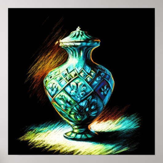 Pastel tekening Kleurrijke Glas Art Urn Poster (Voorkant)