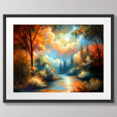 Pastel Tekening Kleurrijke Landschap Rivierbomen S Poster