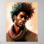 Pastel tekening knap zwart Man Poster (Voorkant)