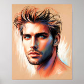 Pastel tekening Knappe Man Blauwe Ogen Poster (Voorkant)