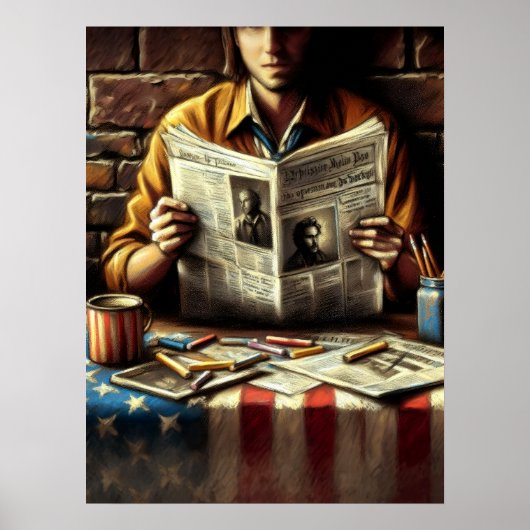 Pastel tekening krantenlezer poster (Voorkant)