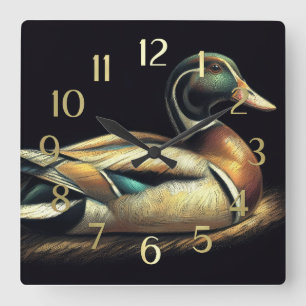 Pastel tekening Mallard Duck Decoy Vierkante Klok