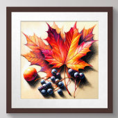 Pastel Tekening Maple Leaf Berry Herfst Herfst Poster
