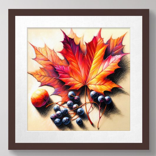 Pastel Tekening Maple Leaf Berry Herfst Herfst Poster