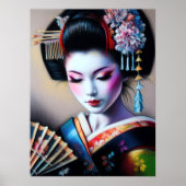 Pastel tekening Mooie Japanse Vrouw Fan Poster (Voorkant)