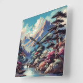 Pastel tekening oude Aziatische landschap berg Vierkante Klok (Hoek)