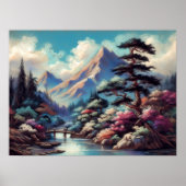 Pastel Tekening Oude Chinese Landschapsberg Poster (Voorkant)