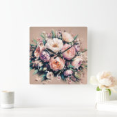 Pastel Tekening Peony Bouquet Roze Wandklok (Huis)