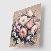 Pastel Tekening Peony Bouquet Roze Wandklok (Hoek)