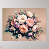 Pastel Tekening Pioen Boeket Roze Poster (Voorkant)