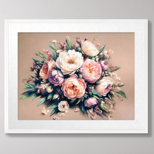 Pastel Tekening Pioen Boeket Roze Poster