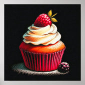 Pastel tekening Raspberry Cupcake Poster (Voorkant)