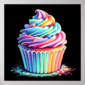 Pastel Tekening Regenboog Swirl Frosting Cupcake Poster (Voorkant)