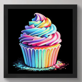 Pastel Tekening Regenboog Swirl Frosting Cupcake Poster