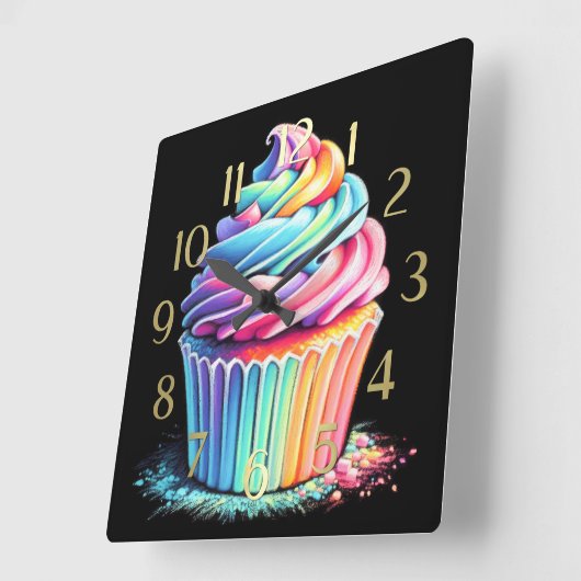 Pastel Tekening Regenboog Swirl Frosting Cupcake Vierkante Klok (Hoek)