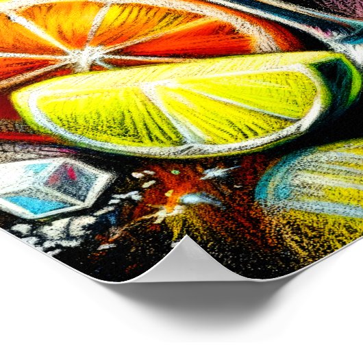 Pastel Tekening Roze Cocktail Citrus Slices Specer Poster (Hoek)