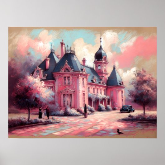 Pastel Tekening Roze Fantasie Herenhuis Dream Hous Poster (Voorkant)