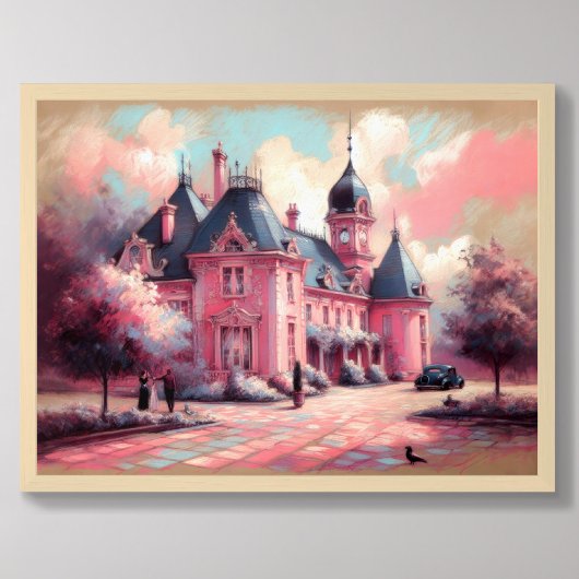 Pastel Tekening Roze Fantasie Herenhuis Dream Hous Poster