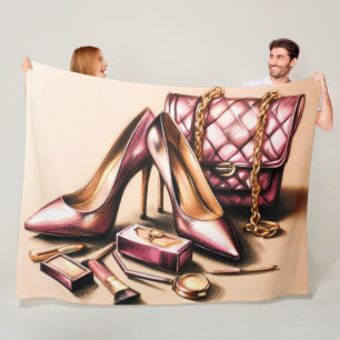 Pastel Tekening Roze Hakken Purse Cosmetica Fleece Deken