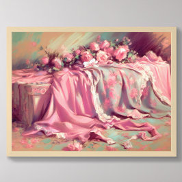 Pastel Tekening Roze Stof en Rozen Poster