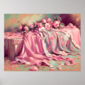 Pastel Tekening Roze Stof en Rozen Poster (Voorkant)