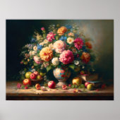 Pastel tekening Stilleven Vaas van bloemen op tafe Poster (Voorkant)