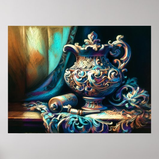 Pastel tekening Stilleven Vessel Stof Poster (Voorkant)