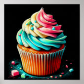 Pastel Tekening Tri Kleur Frosting Cupcake Poster (Voorkant)