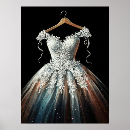 Pastel Tekening Trouwjurk op Hanger Poster (Voorkant)