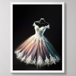 Pastel Tekening Trouwjurk op Jurk Vorm Poster