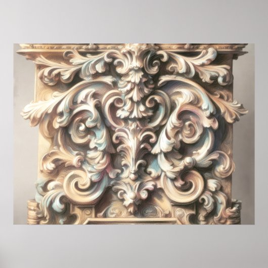 Pastel Tekening van Architectuur  Steen Gesneden Poster (Voorkant)