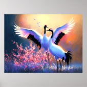 Pastel tekening van Chinese rood-gekroonde kranen  Poster (Voorkant)