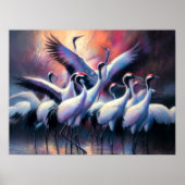 Pastel tekening van Chinese rood-gekroonde kranen  Poster (Voorkant)