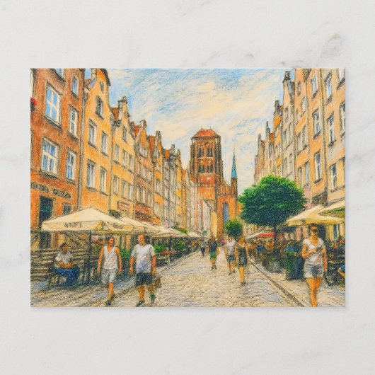 Pastel tekening van Danzig amber straat met shop d Feestdagenkaart (Voorkant)