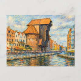 Pastel tekening van Danzig historische kraanpoort  Feestdagenkaart