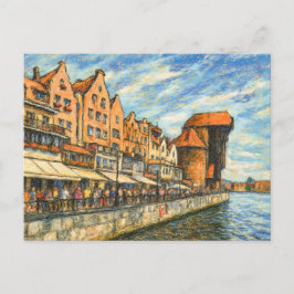 Pastel tekening van Danzig historische kraanpoort  Feestdagenkaart