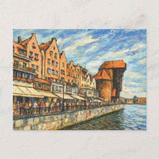 Pastel tekening van Danzig historische kraanpoort Feestdagenkaart (Voorkant)