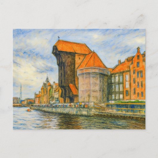 Pastel tekening van Danzig historische kraanpoort Feestdagenkaart (Voorkant)