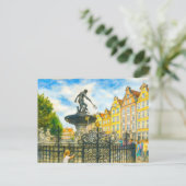 Pastel tekening van Danzig 'Neptunus Fontein op Lo Feestdagenkaart (Staand voorkant)