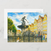 Pastel tekening van Danzig 'Neptunus Fontein op Lo Feestdagenkaart (Voorkant / Achterkant)