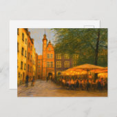 Pastel tekening van Danzig oude stad restaurants i Feestdagenkaart (Voorkant / Achterkant)